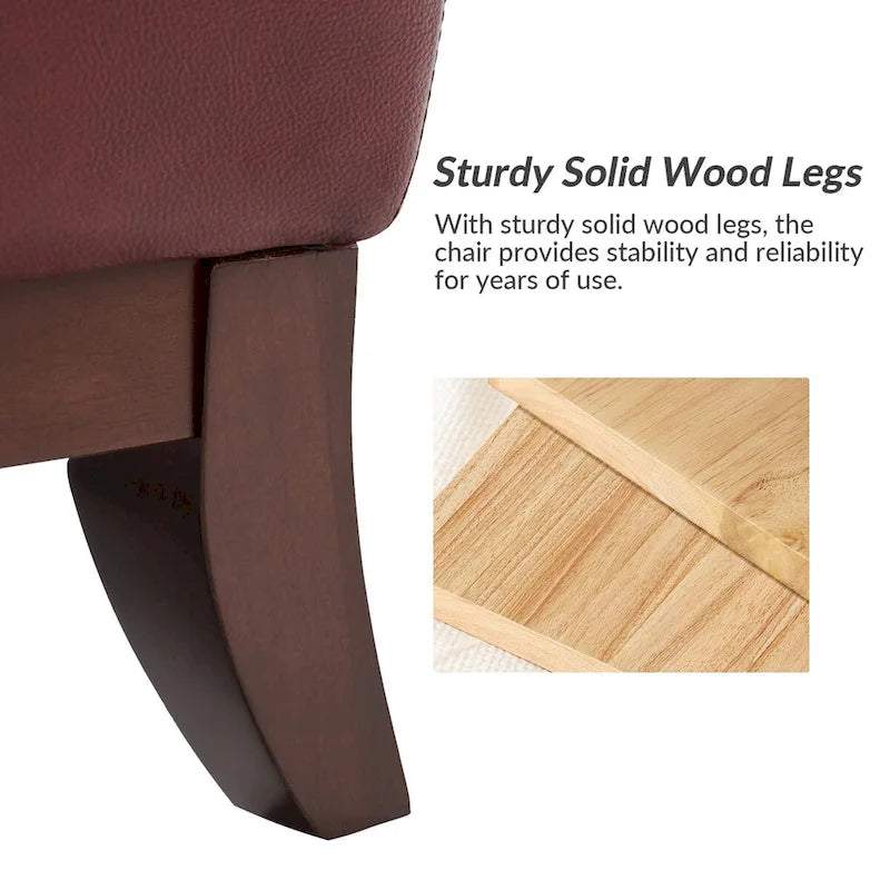 Fauteuil d'appoint traditionnel en cuir véritable Burt avec dossier à oreilles touffeté