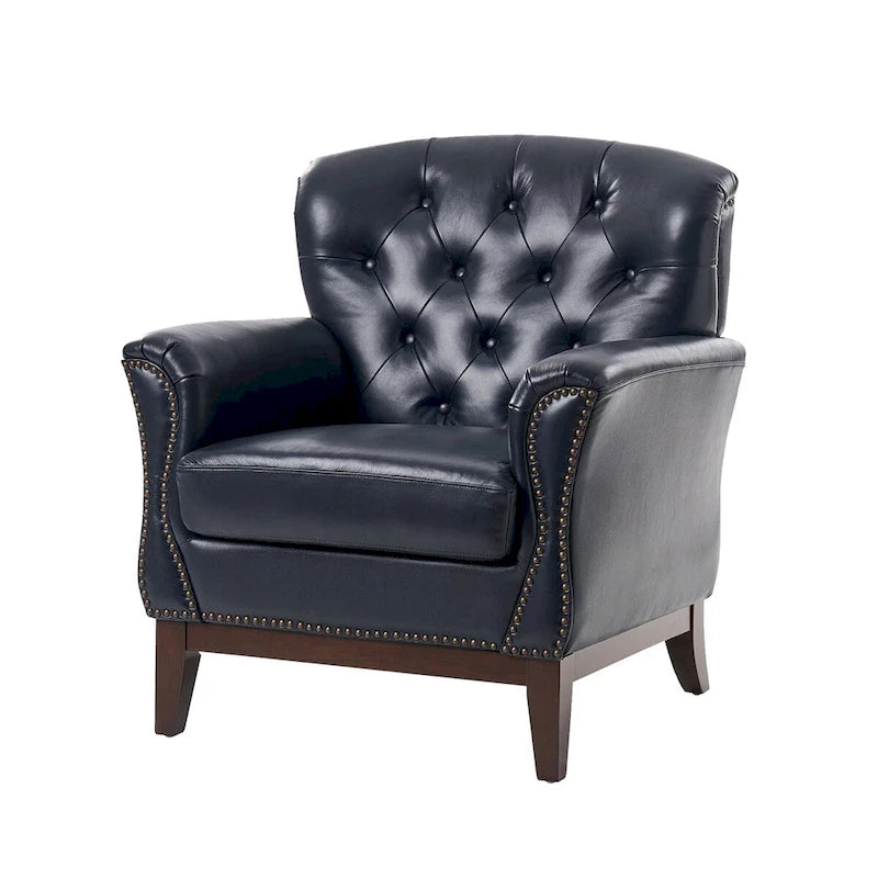 Fauteuil d'appoint traditionnel en cuir véritable Burt avec dossier à oreilles touffeté