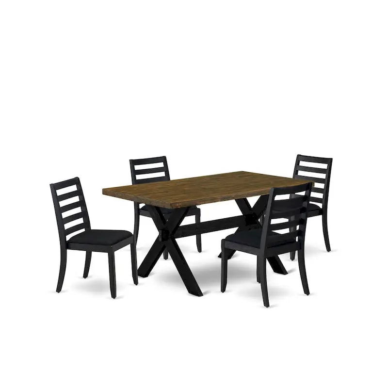 Ensemble de salle à manger East West Furniture – une table de salle à manger et des chaises de cuisine empilables – noir brossé (pièces et options d'assise)