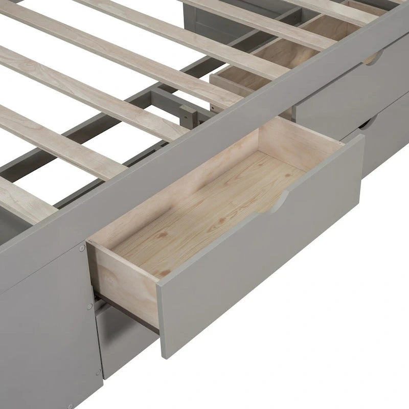 Lit banquette avec tiroirs de rangement et étagères bibliothèques, lit de coin capitaine pour enfants garçons filles adultes