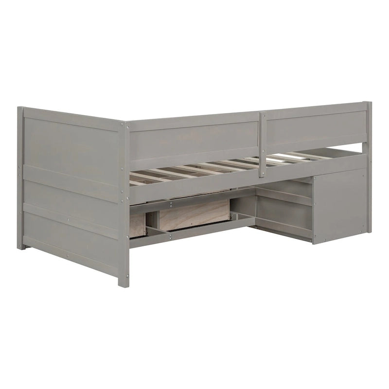 Lit banquette avec tiroirs de rangement et étagères bibliothèques, lit de coin capitaine pour enfants garçons filles adultes