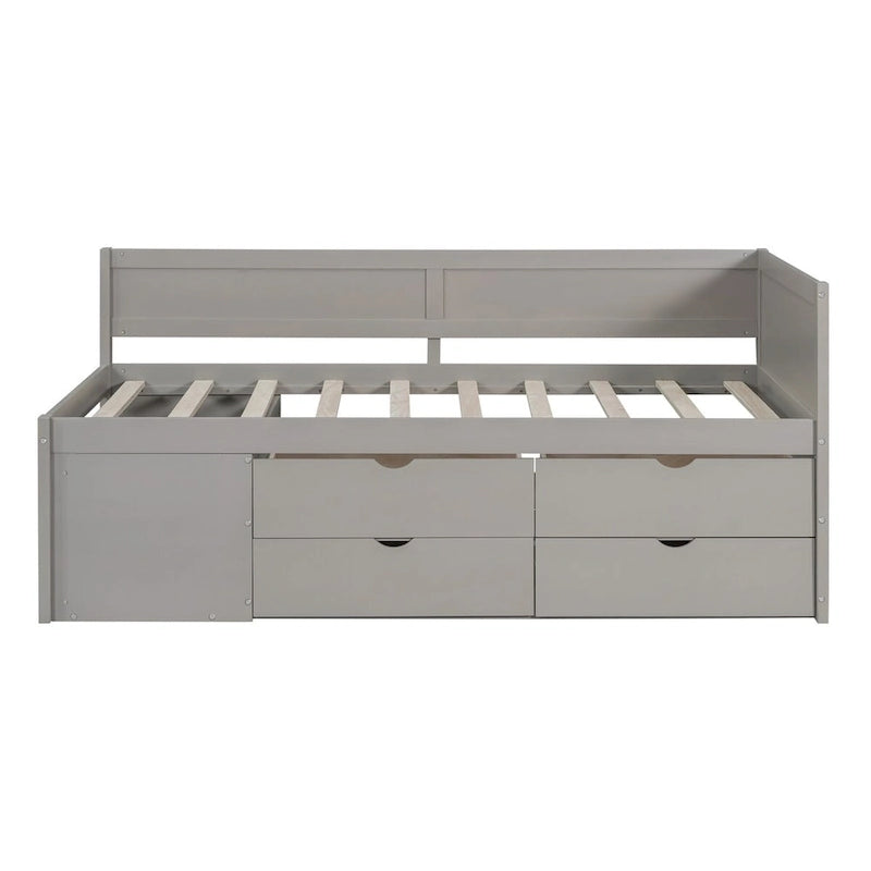 Lit banquette avec tiroirs de rangement et étagères bibliothèques, lit de coin capitaine pour enfants garçons filles adultes