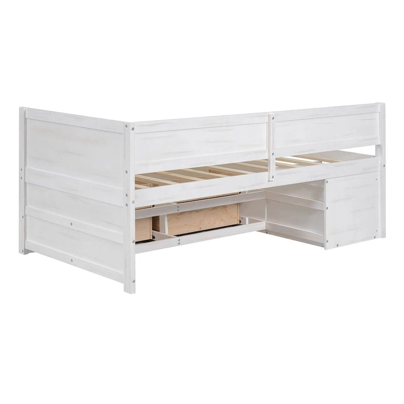 Lit banquette avec tiroirs de rangement et étagères bibliothèques, lit de coin capitaine pour enfants garçons filles adultes