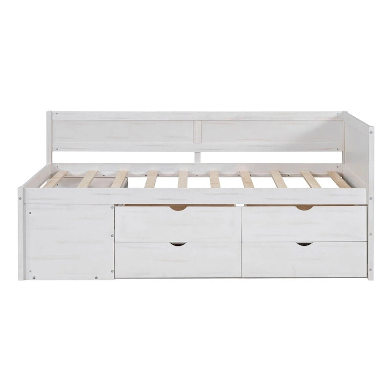 Lit banquette avec tiroirs de rangement et étagères bibliothèques, lit de coin capitaine pour enfants garçons filles adultes