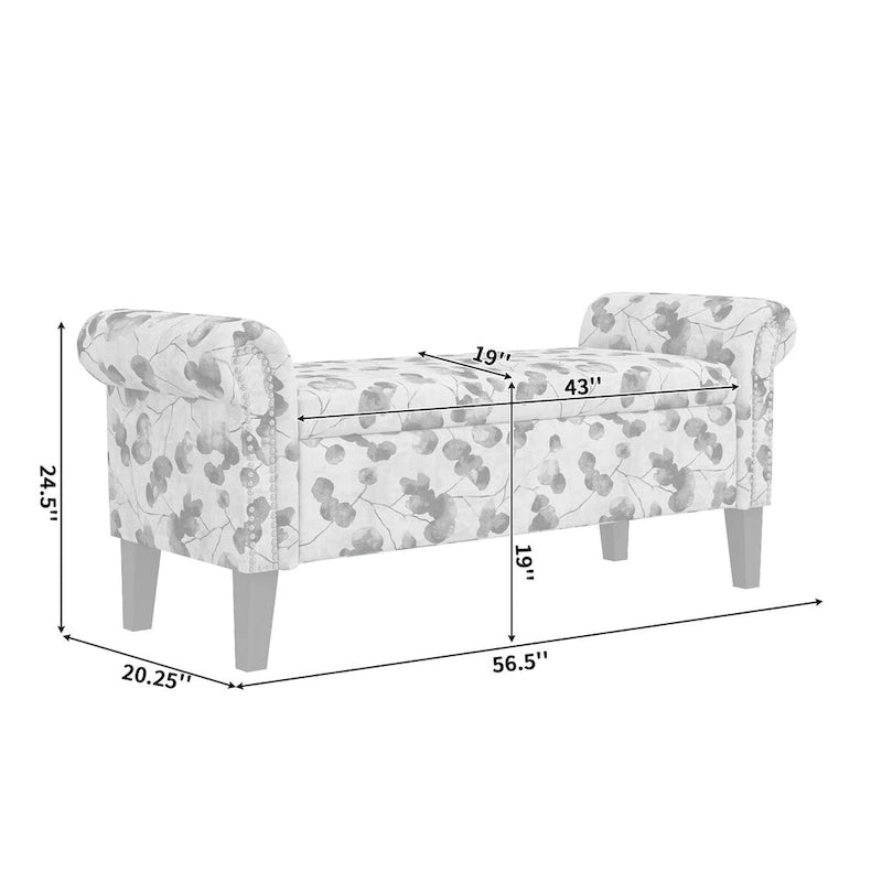 Banc de rangement ottoman traditionnel à accoudoirs roulés avec clous décoratifs